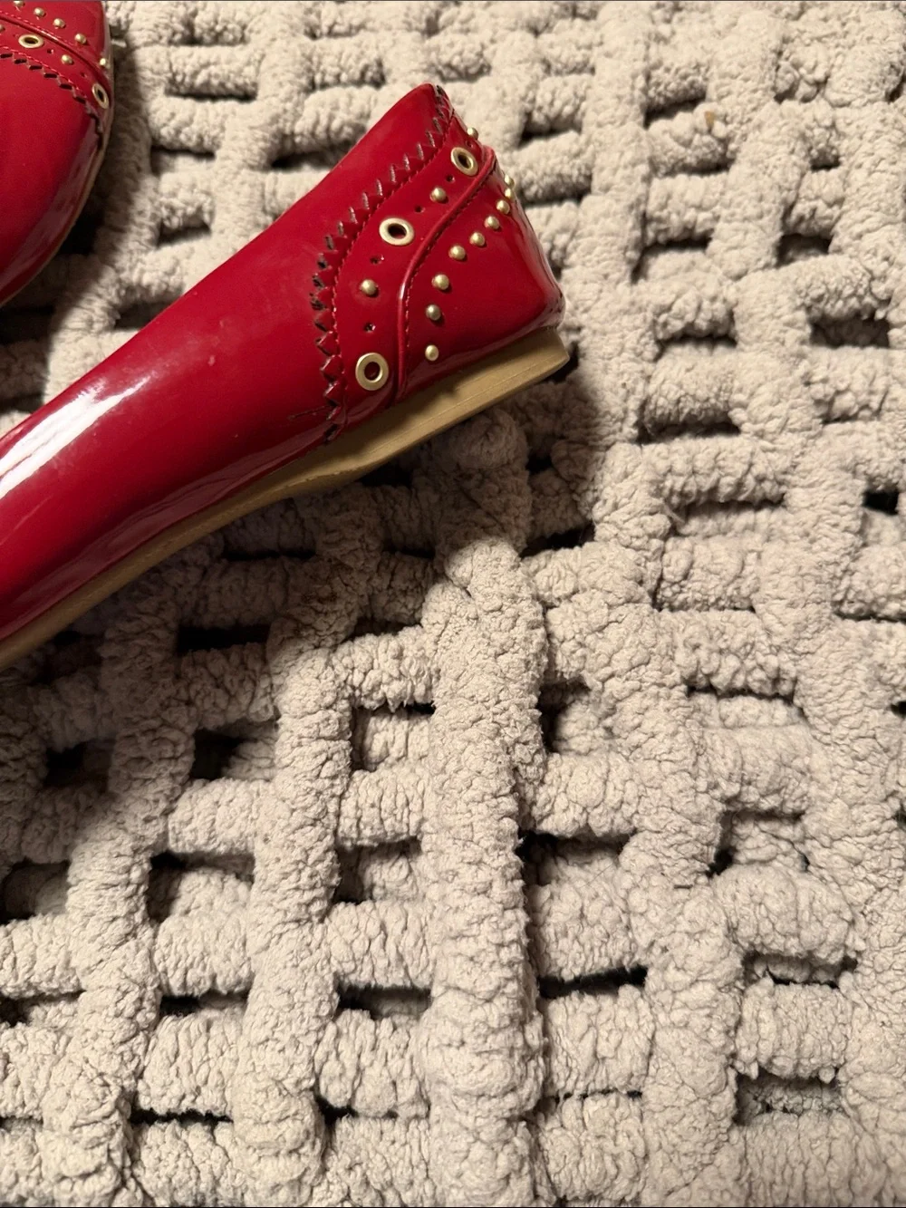 Bass Red Patent Pointed-Toe Flats with Grommet Detail